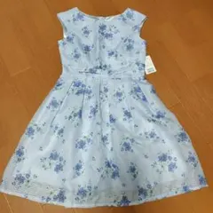 美品COLZA 花柄 チェック柄 ひざ丈ワンピース ブルーのサムネイル