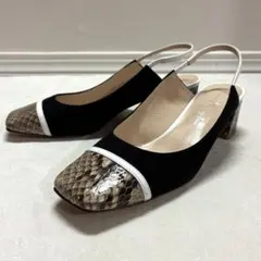 未使用級 銀座かねまつ kanematsu パイソン ヒールパンプス スクエア
