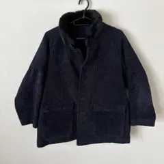 ブルーブラック　冬素材　裏起毛　襟ボア　ジャケット　コート