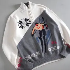 ラルフローレン　ニット　ハーフジップ　スキー柄　ホワイト　美品