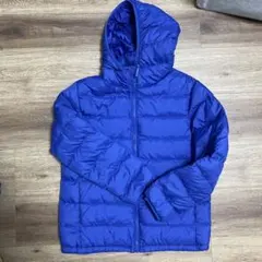 フード付き中綿コート 青