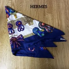 8j121 HERMES エルメス スカーフ　カレ90 シルク 馬のリボン