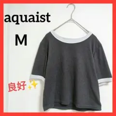 良好✨aquaist 【Ｍ】リブ編み 半袖Tシャツ ブラック×ホワイト ショート
