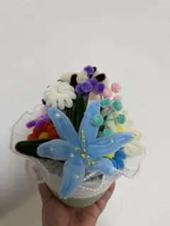 モールフラワー　鉢植え　花束　ハンドメイド　枯れない花