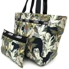 【LeSportsac ✨】トートバッグ サファリ柄 グリーン系 ポーチ付き
