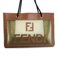 美品　FENDI　フェンディ　ビッグロゴ メッシュ トートバッグ A4収納　革のサムネイル