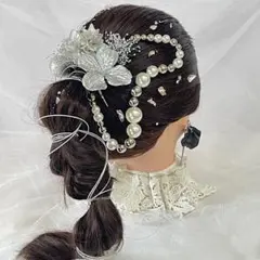 シルバーチェーン髪飾り　成人式　卒業式　髪飾り チェーン髪飾り 成人式髪飾り　銀