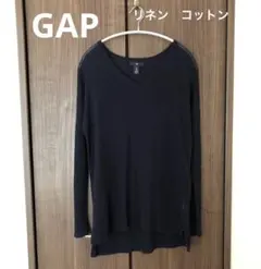 Gap ネイビー リネンコットン　Vネックニット US S  長袖