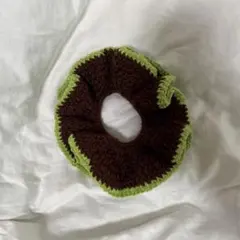 ハンドメイド シュシュ 手編みシュシュ 毛糸 ブラウン グリーン ピスタチオ