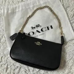 未使用級✨コーチ アクセサリーポーチ ハンドバッグ チェーン レザー ブラック