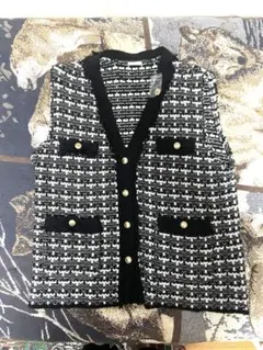 最安値！チェックニットジレQ＋E 09 BLACK XL