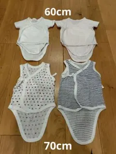 ベビー肌着4枚(60cm×2枚, 70cm×2枚)、メッシュ素材あり