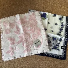 renoma ピンク花柄ハンカチとBIGI花柄ハンカチセット