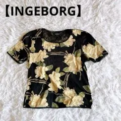 【INGEBORG】カットソー M 黒 綿100％ 花柄 薔薇 Ｔシャツ