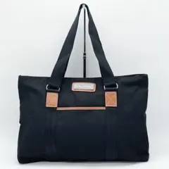 【大容量】LANCEL トートバッグ　A4可　キャンバス　レザー　黒　ロゴ金具