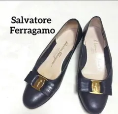 Salvatore Ferragamo 黒 リボン付き パンプス　22.5cm