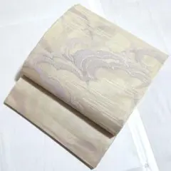 名古屋帯 夏帯 絽 淡ベージュX淡ピンク 草花文様 長さ3m60㎝ お洒落 