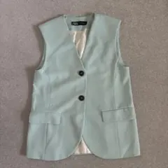 ZARA ミントブルー ノースリーブベスト　ジレ