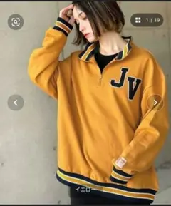 JaVaジャバ コラボ 90’sヴィンテージ風 ワッペン付ラインリブハーフジップ