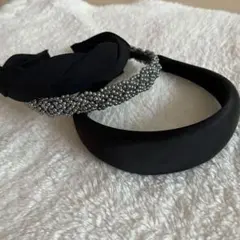 ブラックとグレービーズ　カチューシャ3本セット（編み込み・ビーズ）最終価格