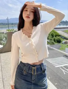 SHEIN フリル カーディガン トップス クロップトップ ブラウス シーインのサムネイル