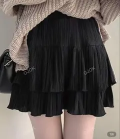 SHEIN ブラック プリーツ フリル ミニスカート