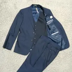 美品 パーソンズ 3ピース スーツ ネイビー ストライプ YA4 クリーニング済