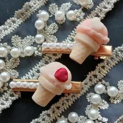 ストロベリーアイスクリーム　ヘアクリップ　2個セット