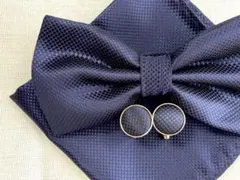 蝶ネクタイ チーフ カフス 結婚式 二次会 前撮り 3点セット ネイビー