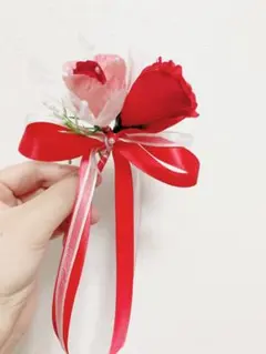 新品！リボンコサージュ  ウェディング　バラ色ピンク色