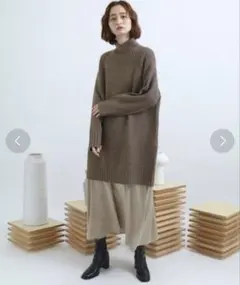 リブ編みハイネックニットブラウン　センスオブプレイス