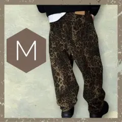 デニム Mサイズ ヒョウ柄 デニムパンツ Mサイズ カジュアル ストリート