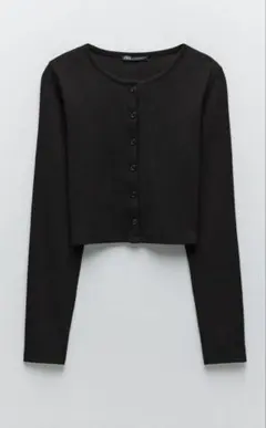 ZARA リブニット　ショート丈カーディガン コットン　ブラック　Lのサムネイル