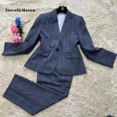 【美品】スノーベル＆メイソン　パンツスーツ　ブルーグレー　チェック柄　2XL