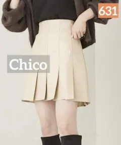 631_Chico レザー裾プリーツミニスカート インパン
