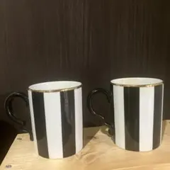 フランフラン　マグカップ　ストライプ　金縁