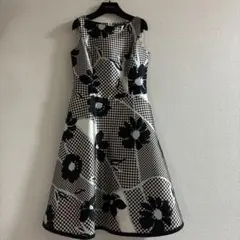 美品 M'S GRACY リボンチェックワンピース フレア 白黒 38 - メルカリ
