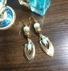 ホヌ❀サーフボード型 バリ島リゾートデザイン ピアス ブルー No.1912