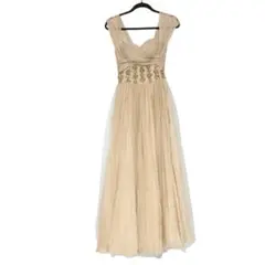 2way ロングドレス ノースリーブ　Aライン　ベージュ　アイボリーXS〜S