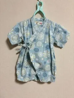 水色 花火柄 ベビー甚平 80cm 綿100%