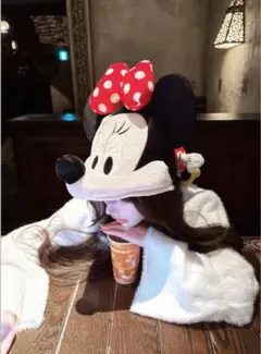 ミニーマウス 耳付き帽子 フリーサイズ