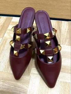 【新品】ミュール　パンプス　ワインレッド　えんじ色　ゴールド　LL 神戸レタス