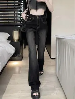 SHEIN ハイウエスト スリムフィット フレア裾 ウエスタンデニムジーンズ