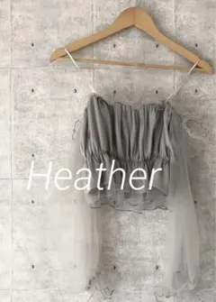Heather ヘザー チュールオフショルブラウス フリル グレー シースルー