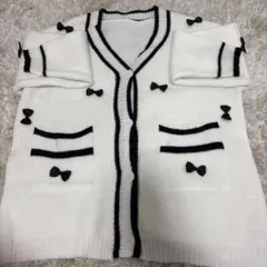 GRL リボン付きホワイトニットカーディガン