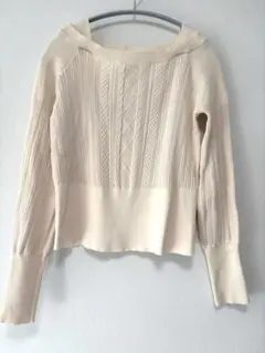 ホワイト レース 編み込み 長袖トップス シャリ感