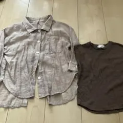 ベージュ ボタン付き 長袖シャツ　タンクトップ2点セット