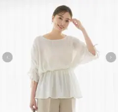しまむら　マリエ　MARIE　ペプラムブラウス　カットソー　白　LL