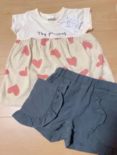 【匿名配送】ハート柄Tシャツとショートパンツセット 90cm