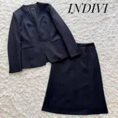 美品⭐︎INDIVIセットアップスーツ ノーカラー 日本製 ネイビー 洗濯可L/M